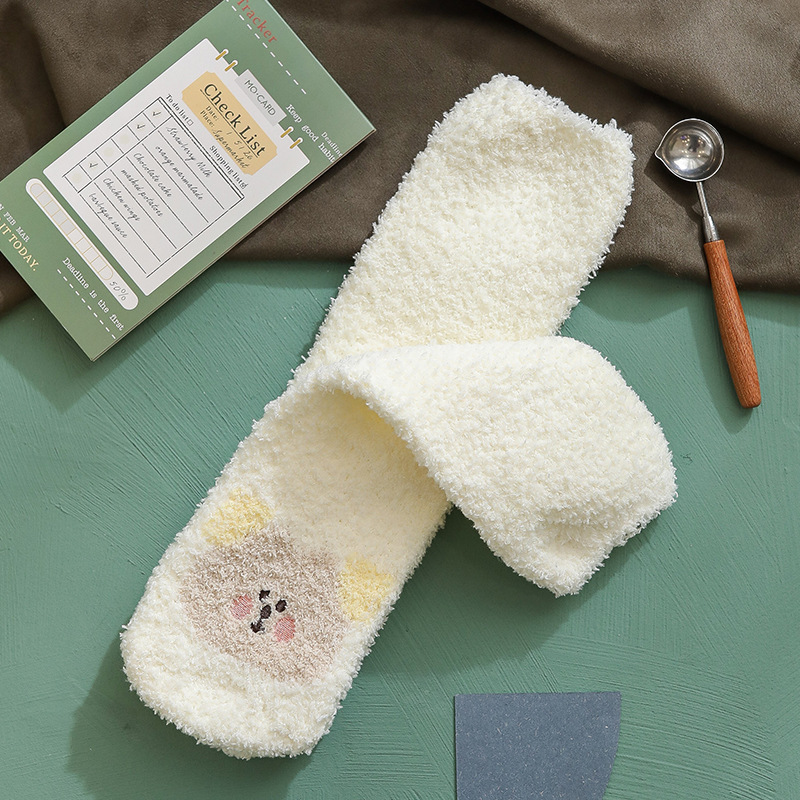 Autumn Winter Cute Cartoon Cashmere Socks Crew Socks Coral Fleece Sleep Cute Fluffy Socks Fluffy Fuzzy Socks